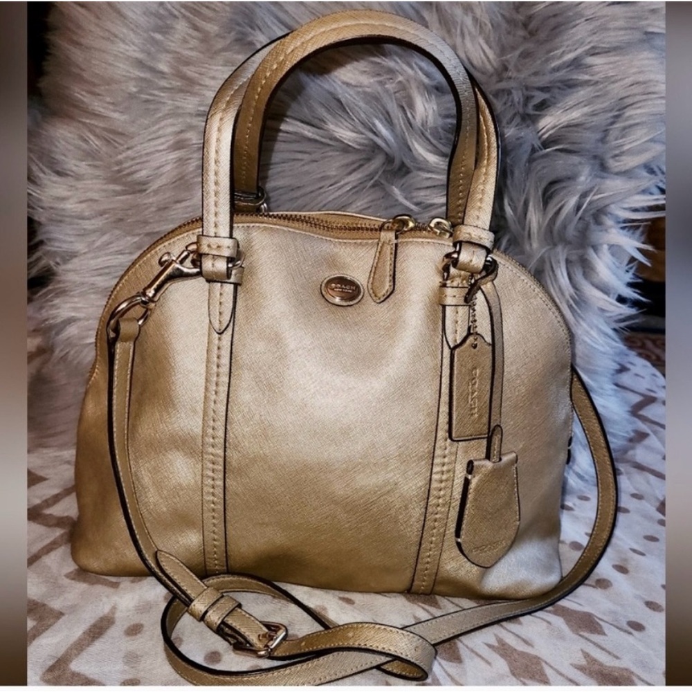 Gold Coach Women's Handbag with crossbody strap